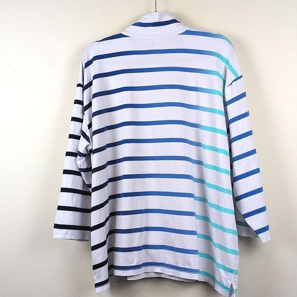 T By Talbots 3/4 Sleeve 1/2 Zip Pullover Plus Size Top In Tropic Stripe Size 3X - Picture 7 of 10